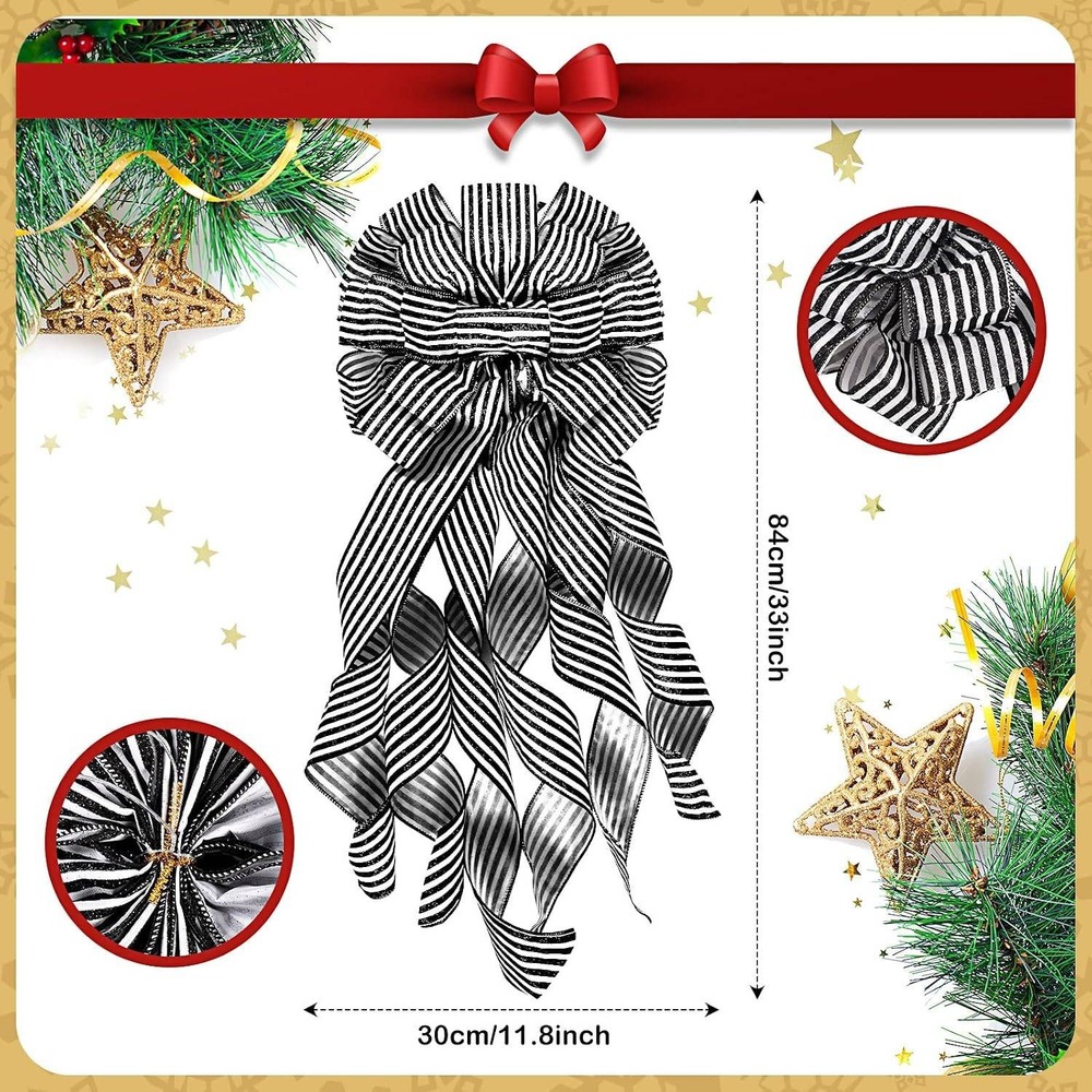 Halloween Christmas Decor Set Striped Skirt Bow Pumpkin Ornaments Black & White - Picture 5 of 7
